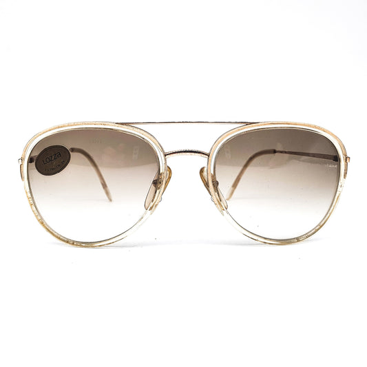 Lozza 1970s clear/gold aviator sunglasses, double rim cello metal shades made in Italy 70s NOS