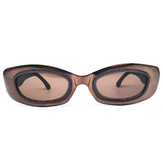 Fendi SL 7135 oval square bronze sunglasses with thick metal plated rim, NOs 90s, mint