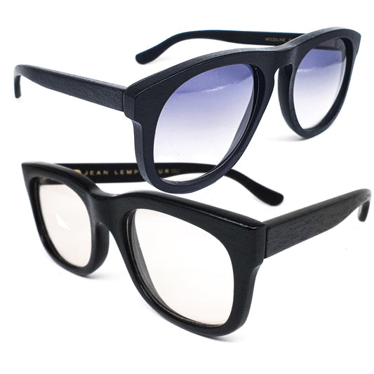 Jean Lempereur black woodline aviator or square sunglasses, NOS 1980s