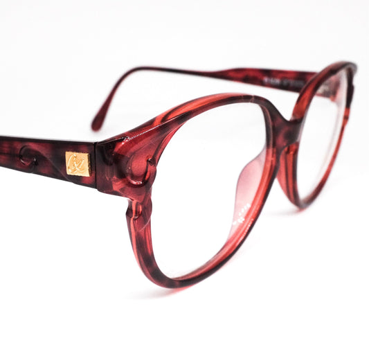 Christian Lacroix 7307 vintage red tortoise acetate eyeglasses frames with beautiful same tone motif on the rim and temples 80s nos Austria