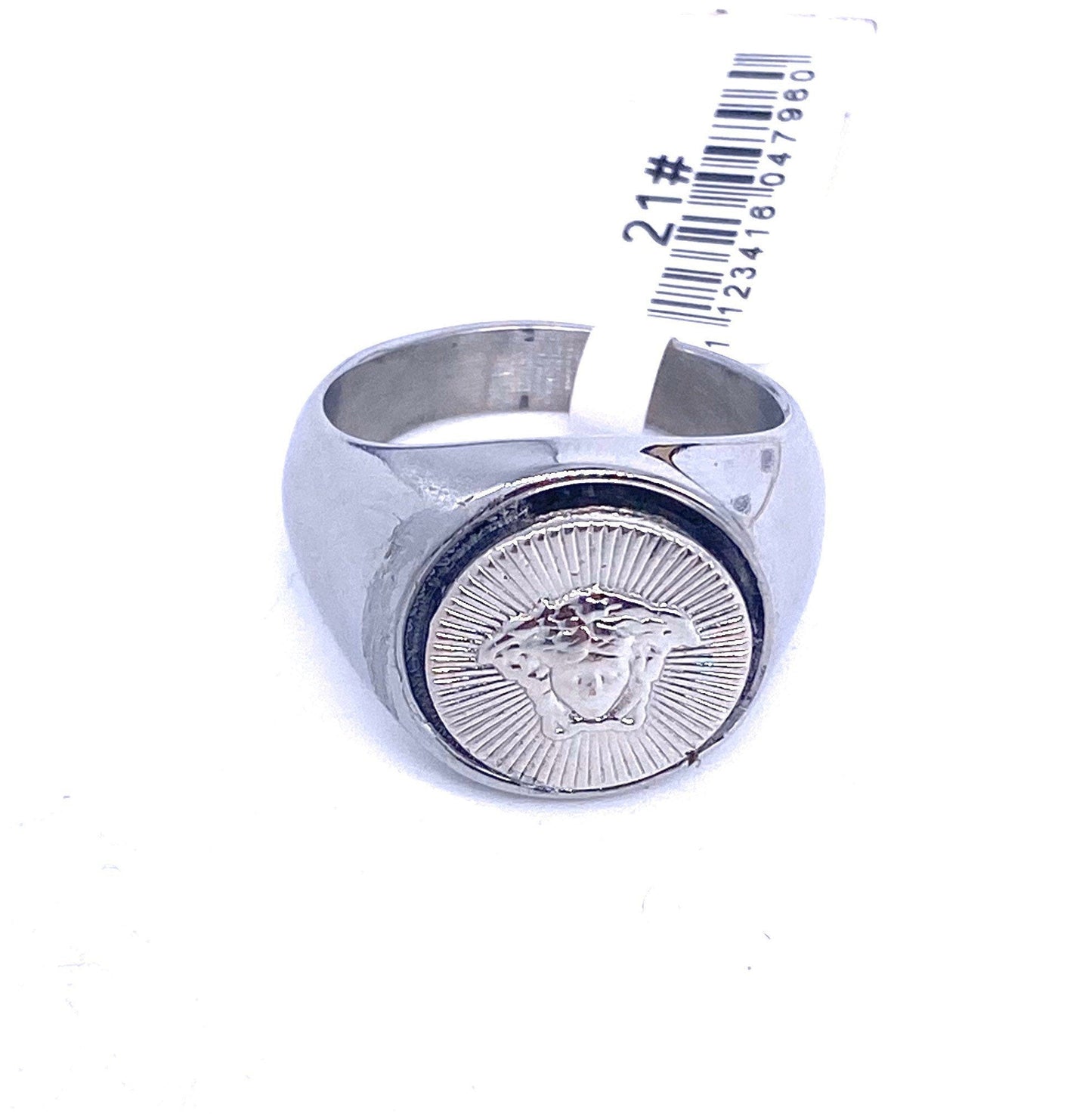 Versace medusa button ring with stainless steel base sz 21 unique piece