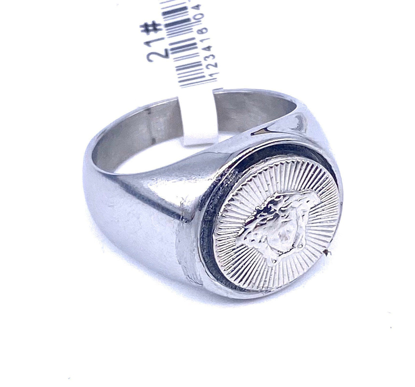 Versace medusa button ring with stainless steel base sz 21 unique piece