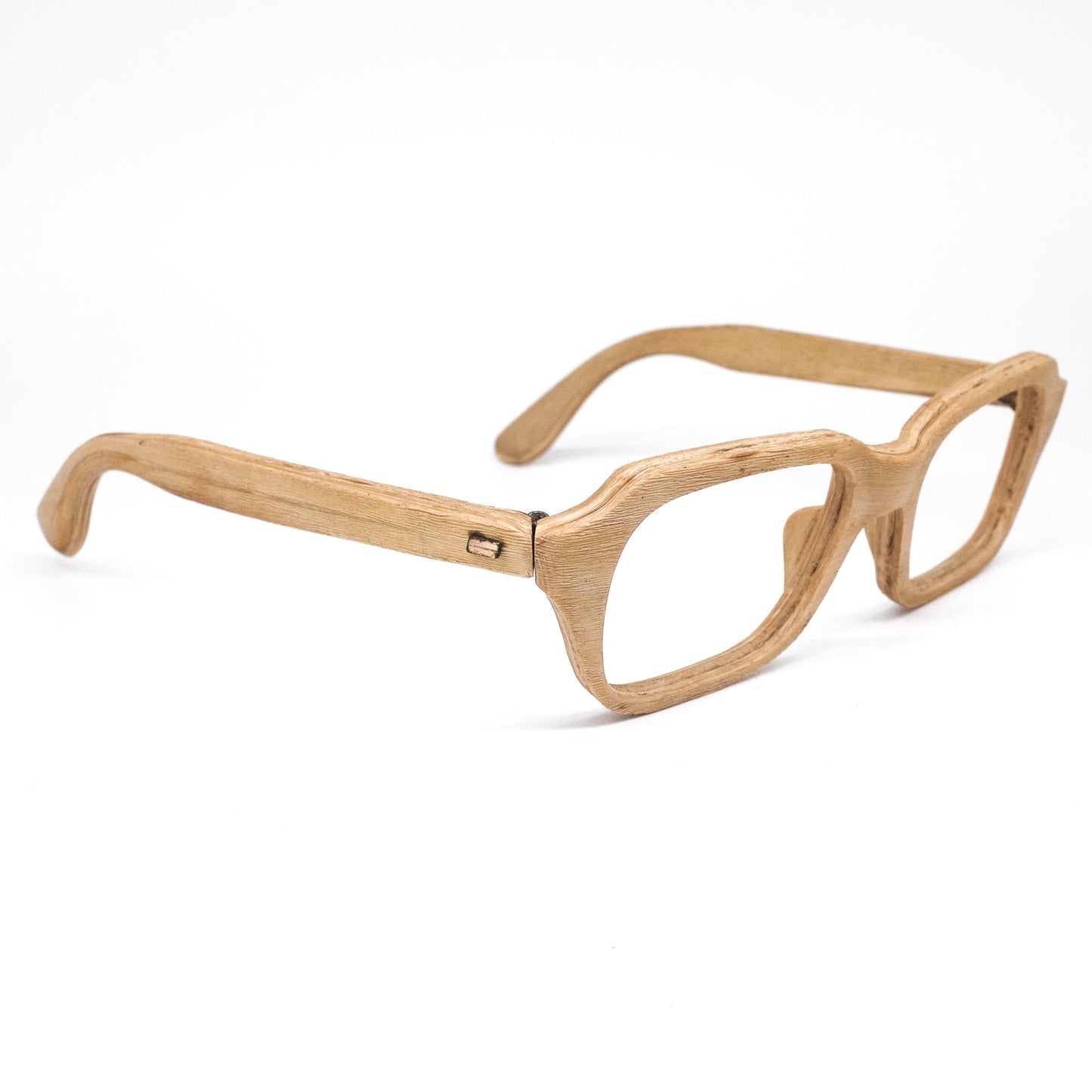 Baruffaldi wood effect eyeglasses frames hand made in Italy in natural light wood colour from the 80s, new old stock