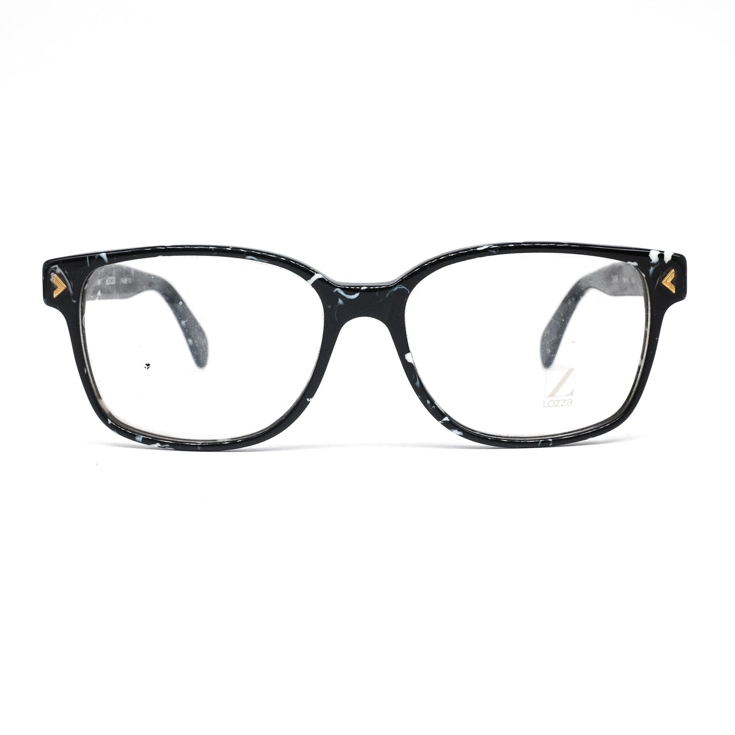 Lozza Zaire black and white marble like cellulose square eyeglasses frames, 1970's  NOS Italy