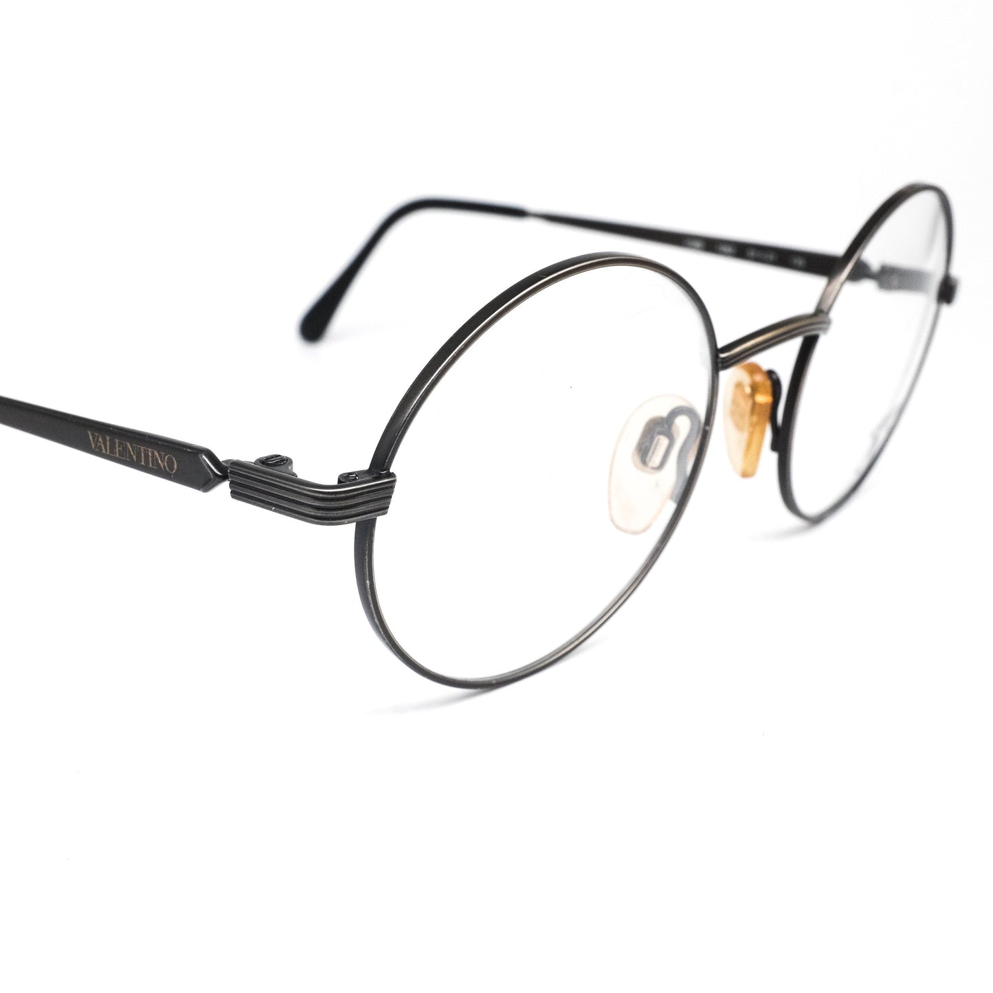 Valentino v389 vintage round minimalistic eyeglasses frames in dark silver gunmetal, 1960s NOS Italy