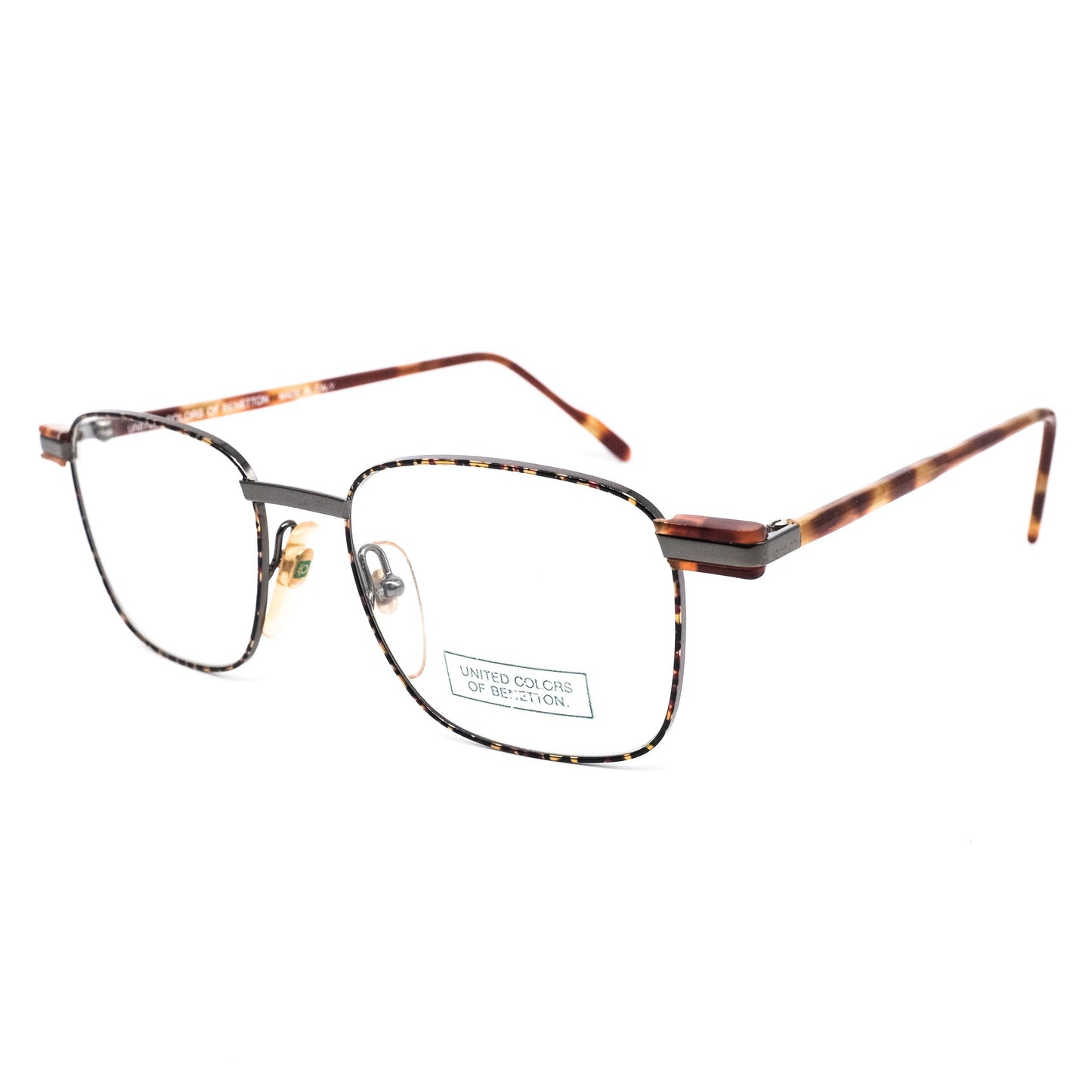 United Colors of Benetton Nimes 13  rare square slim metallic eyeglasses frames in brown tortoise finishing,  1980's  NOS Italy