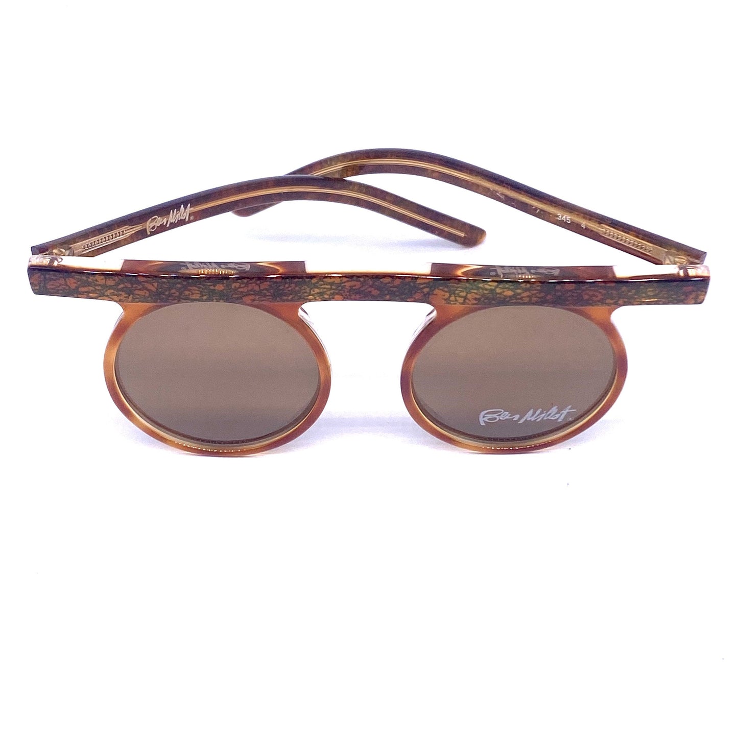 Ben Millot 345 brown tortoise vintage hip round rim flat top browline sunglasses Made in France in the 80s