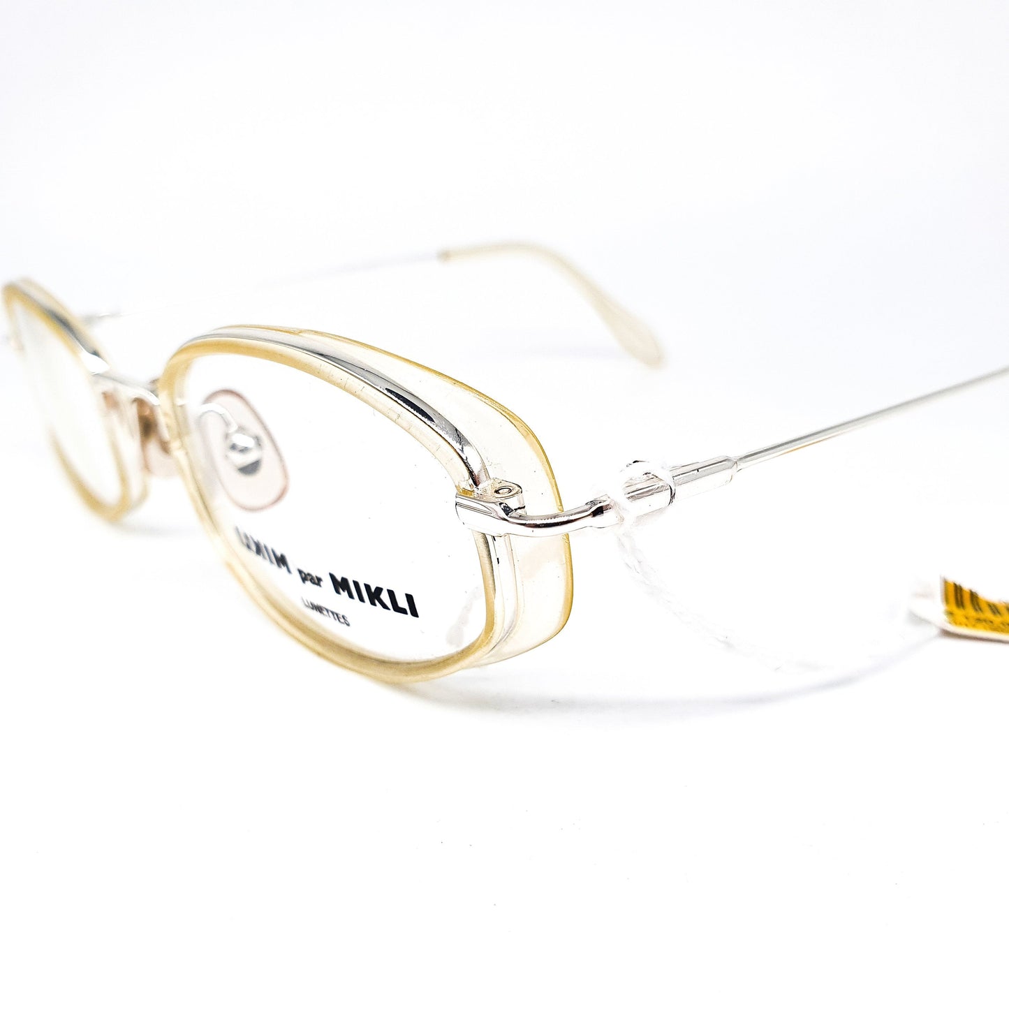 Alain Milki 8718 Vintage clear light yellow square Eyeglasses Frame, 90s NOS handmade in France