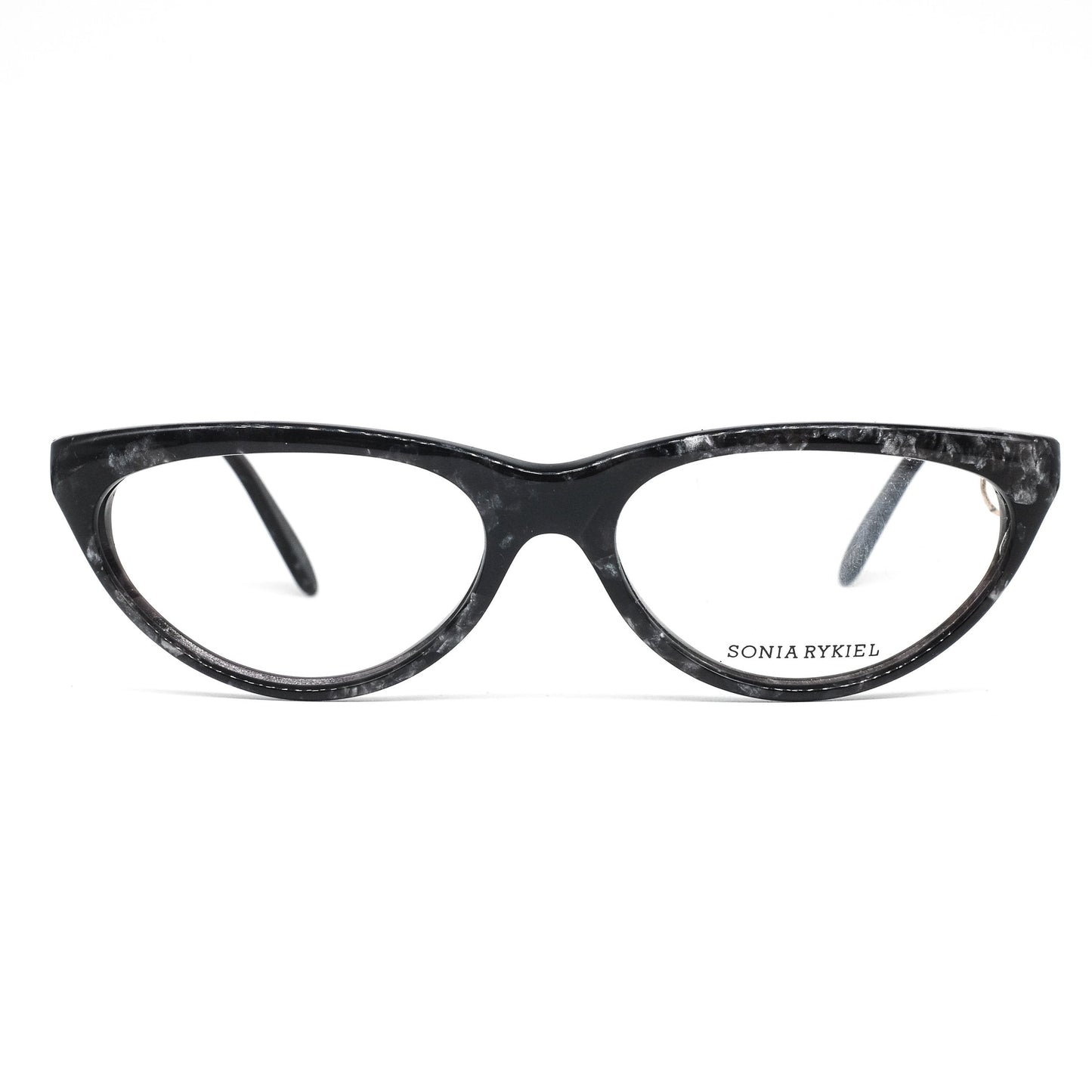 Sonia Rykiel SR10  teardrop shaped black marble acetate eyeglasses frames with cool pierced temple detail, NoS 80s France