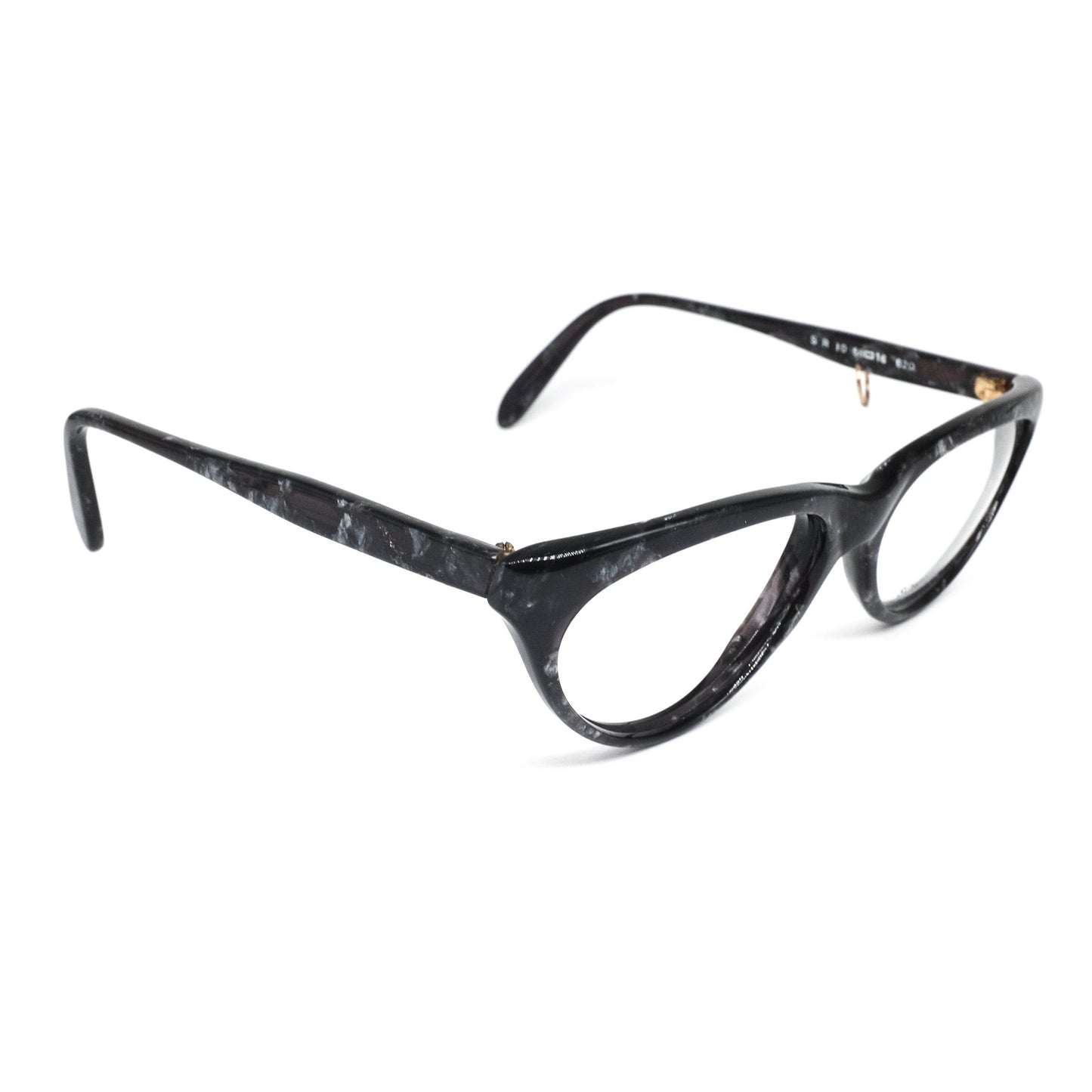 Sonia Rykiel SR10  teardrop shaped black marble acetate eyeglasses frames with cool pierced temple detail, NoS 80s France