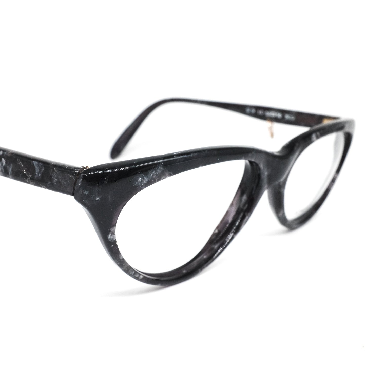 Sonia Rykiel SR10  teardrop shaped black marble acetate eyeglasses frames with cool pierced temple detail, NoS 80s France