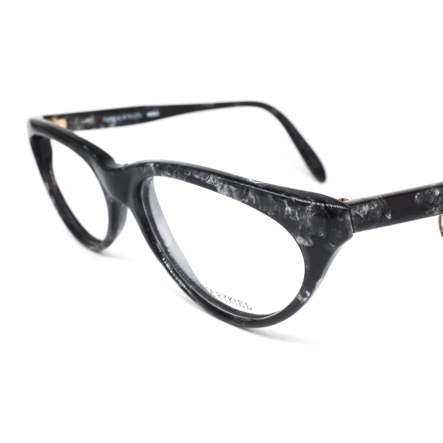 Sonia Rykiel SR10  teardrop shaped black marble acetate eyeglasses frames with cool pierced temple detail, NoS 80s France