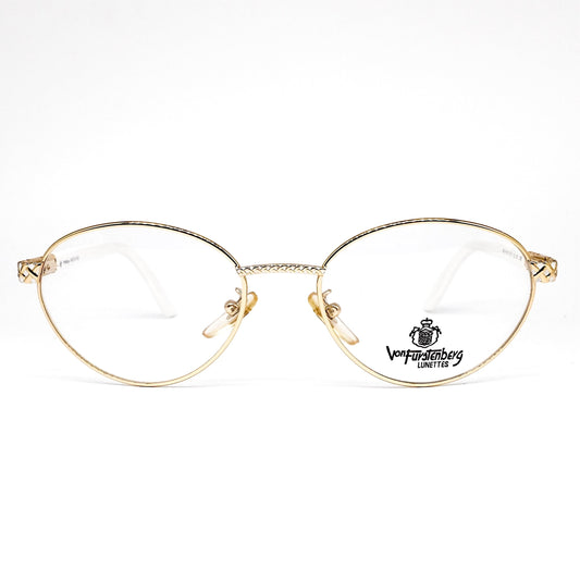 E. Von Furstenberg VF232 oval satin gold metallic eyeglasses frames, 1980s NOS Italy