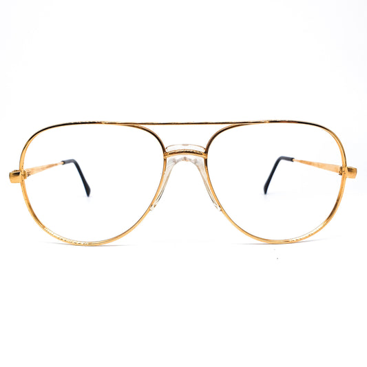 LUXOTTICA 158 18k Golden Oversized Aviator Eyeglasses Frames  Made In Italy 1980s NOS