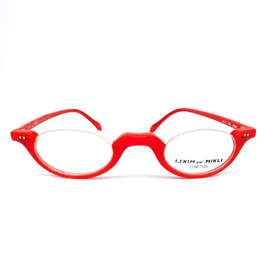 Alain Milki 6070 Vintage Red Semi-Rimless oval Eyeglasses Frame, 90s NOS handmade in France