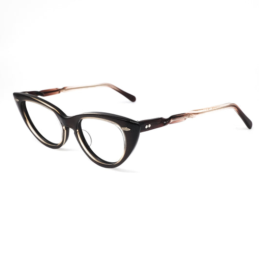 Vintage Cateye acetate eyeglasses frames in black with special twisting temples, 70s NOS