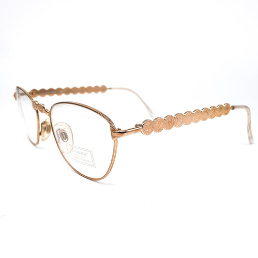 Fendissime satin gold minimalistic eyeglasses frames with coinage details made in Italy, 1980s NOs