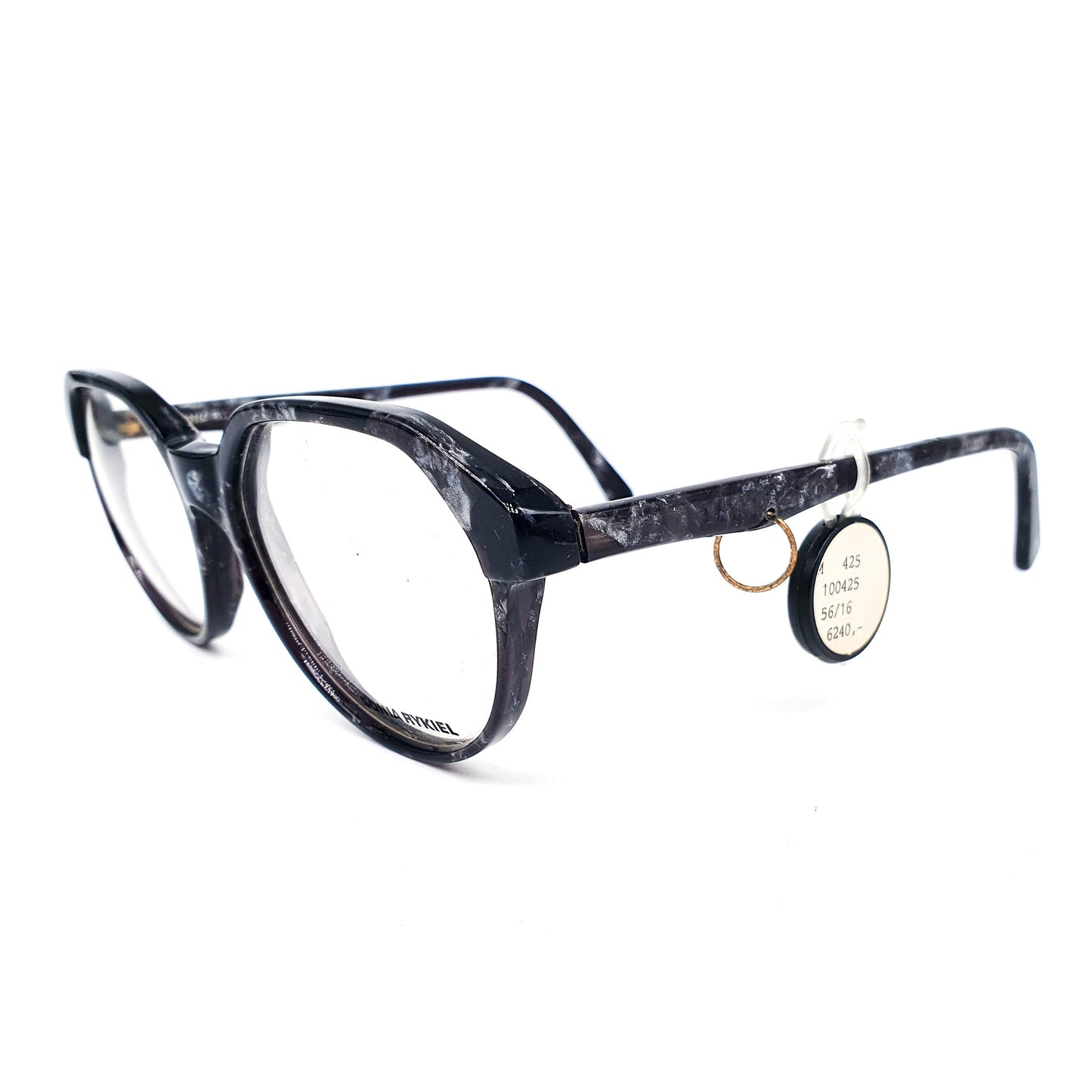 Sonia Rykiel round black marble eyeglasses frames with cool pierced temple detail, NoS 80s France