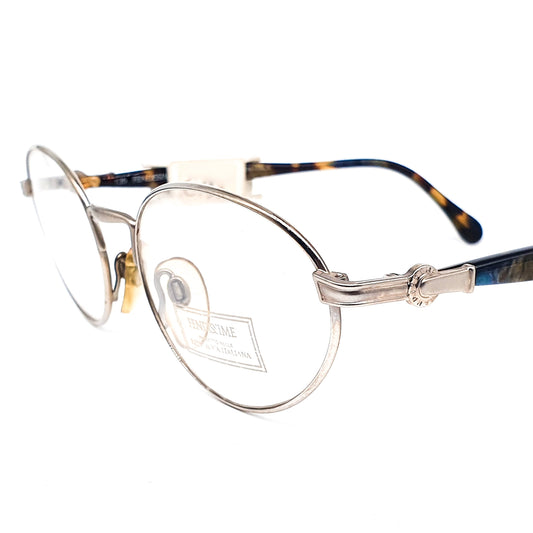 Fendi satin silver oval minimalistic eyeglasses frames made in Italy, 1980s NOS