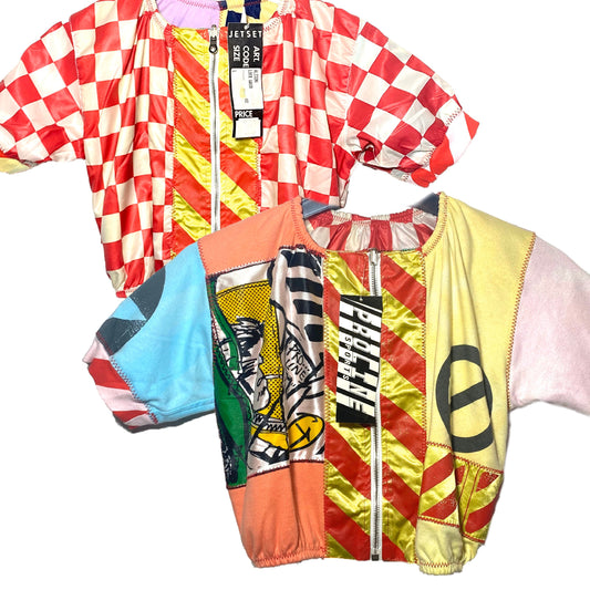 Proline - Jet Set cool reversible ladies zip up crop top, checkered/ pop art patchwork size 1 / S