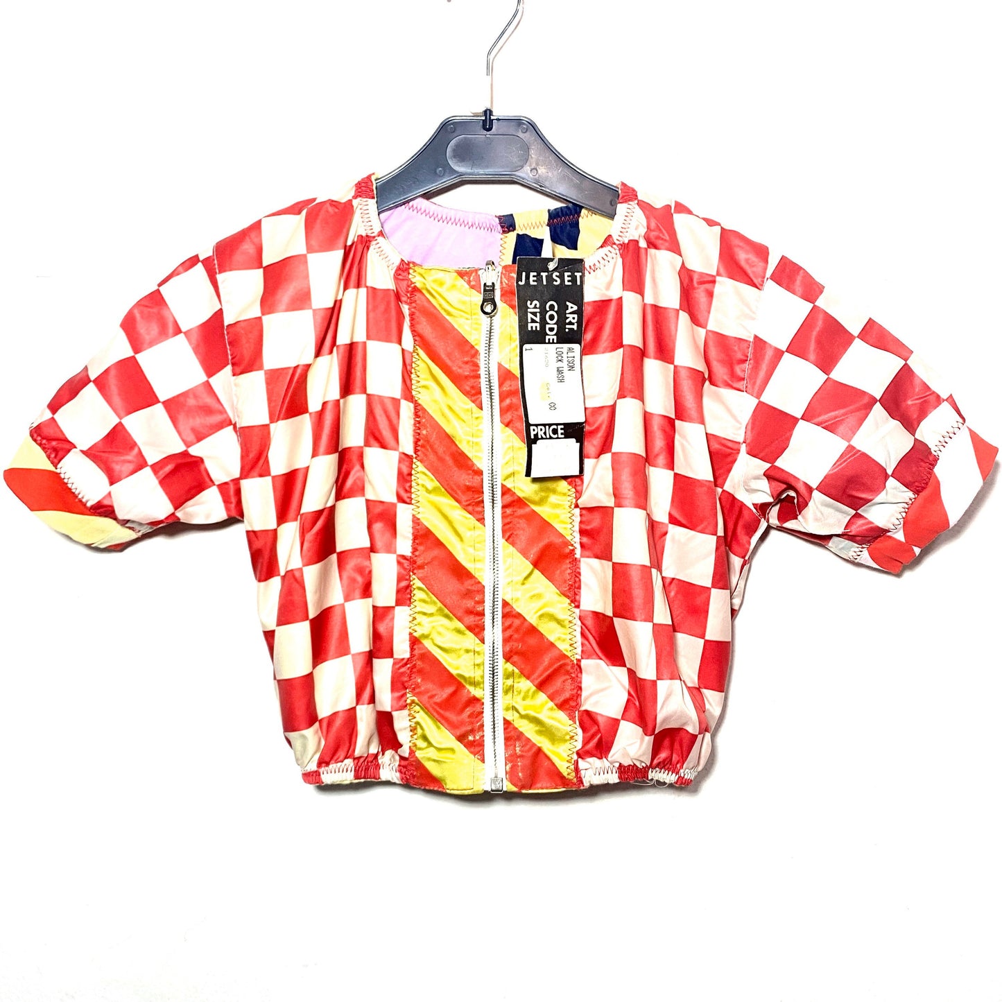 Proline - Jet Set cool reversible ladies zip up crop top, checkered/ pop art patchwork size 1 / S