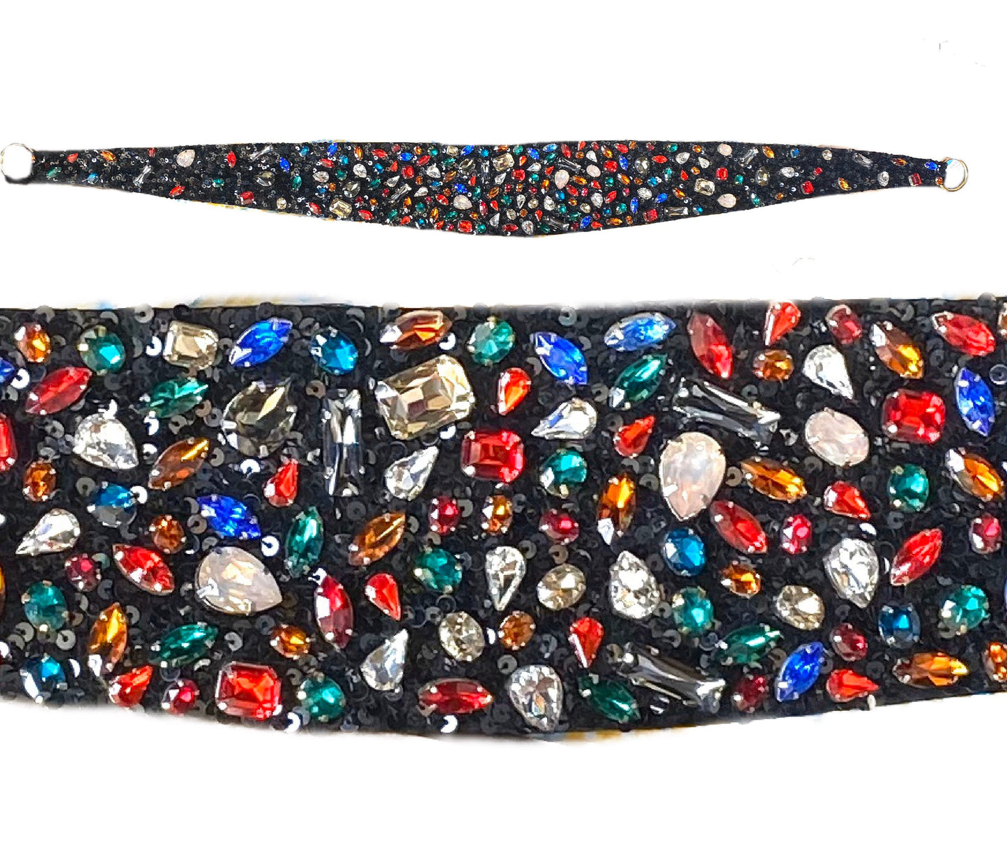 Precious Hand embroidered ladies belt fully coated in Rhinestones and sequins, 4 colorways, exclusive for Viceversa
