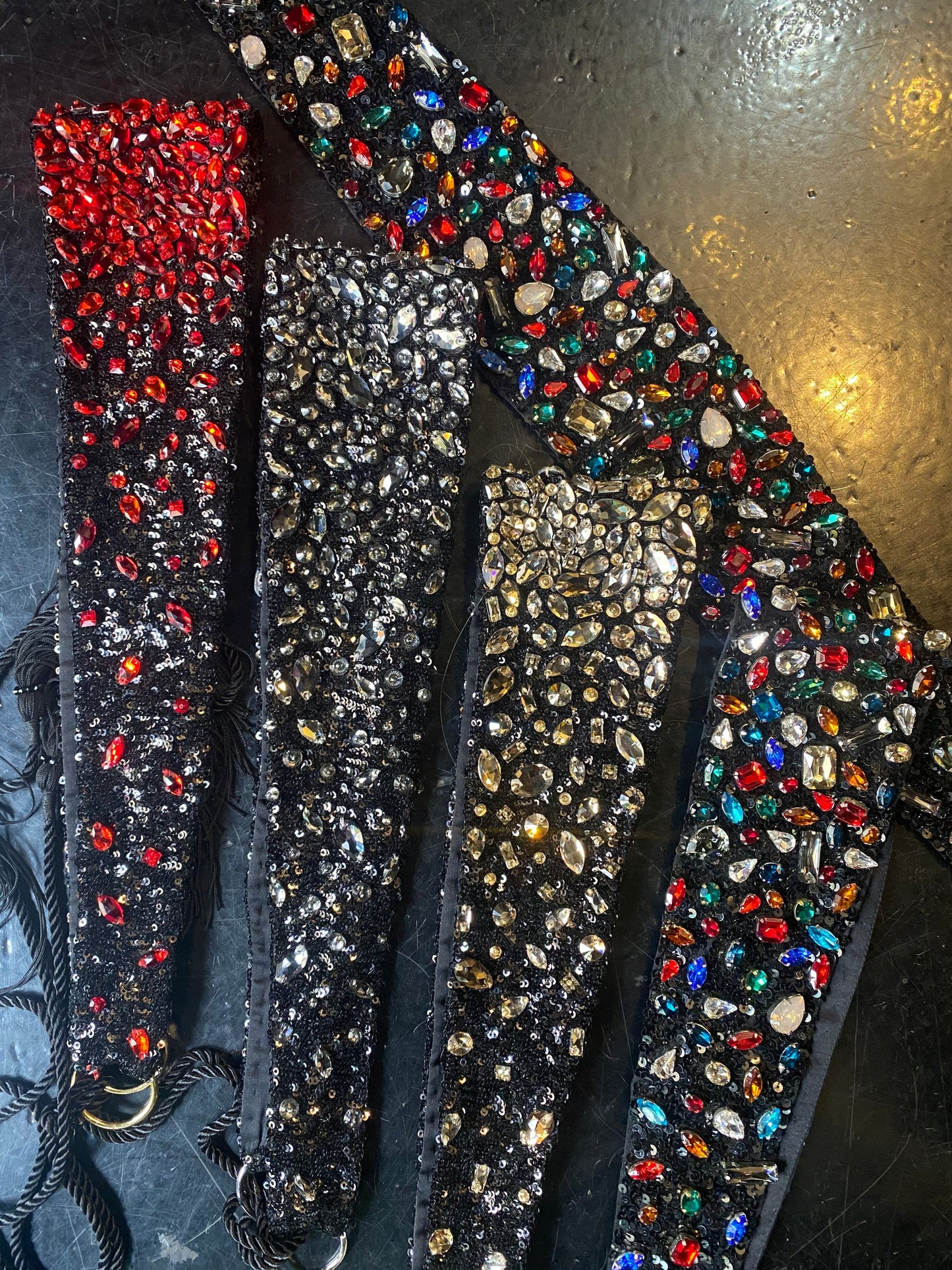 Precious Hand embroidered ladies belt fully coated in Rhinestones and sequins, 4 colorways, exclusive for Viceversa