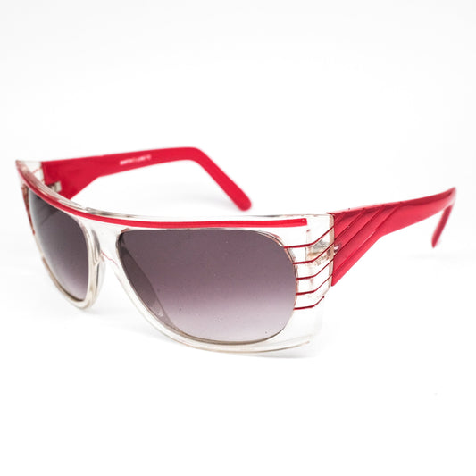 Martin's Lunette vintage square black degrade lenses sunglasses in clear acetate with red accent 80s NOS