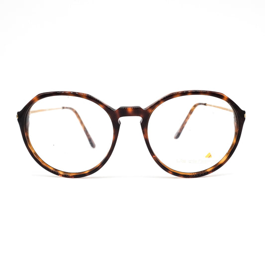 Liz Claiborne LC30 vintage brown tortoise cello round pantos style eyeglasses frames with keyhole bridge, 1980s NOS