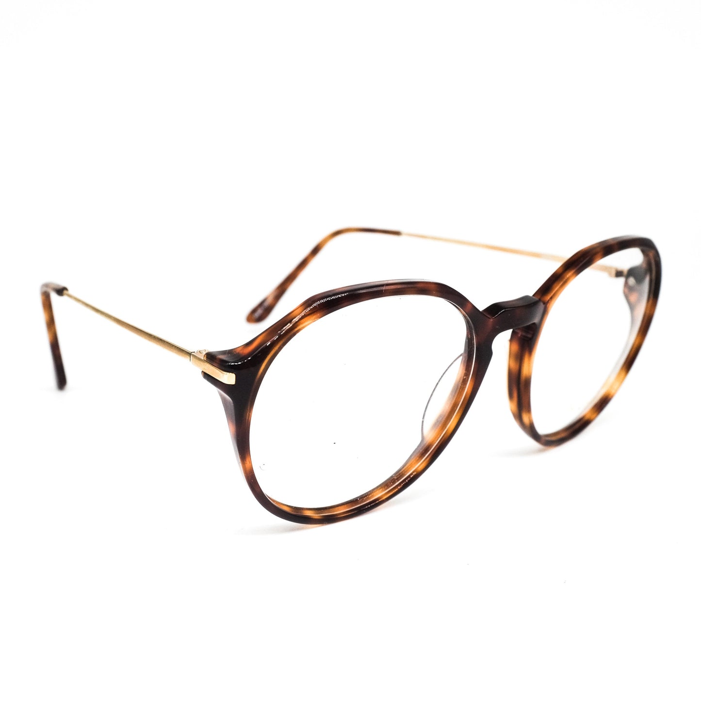 Liz Claiborne LC30 vintage brown tortoise cello round pantos style eyeglasses frames with keyhole bridge, 1980s NOS
