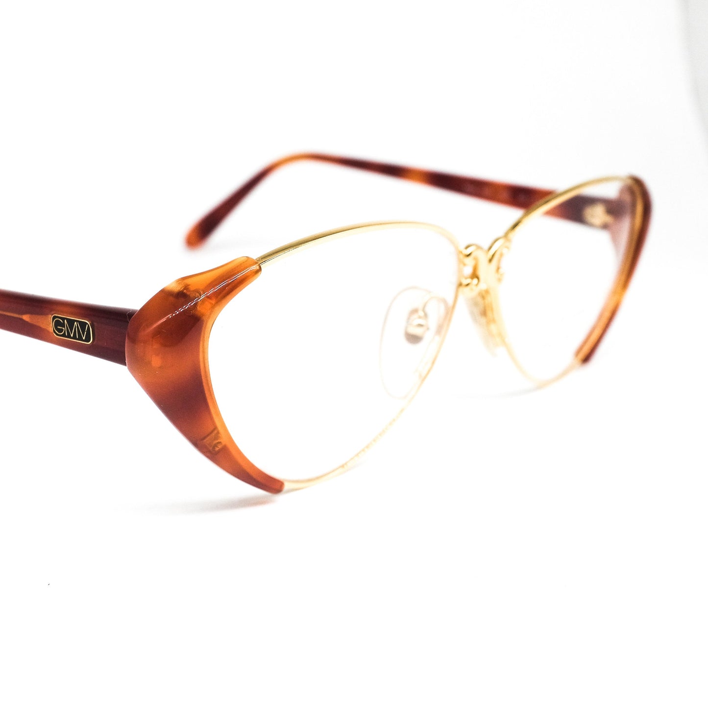 Gian Marco Venturi 023 teardrop shaped cello eyeglasses frames with golden rims and tortoise temples made in Italy, NOS 1990s