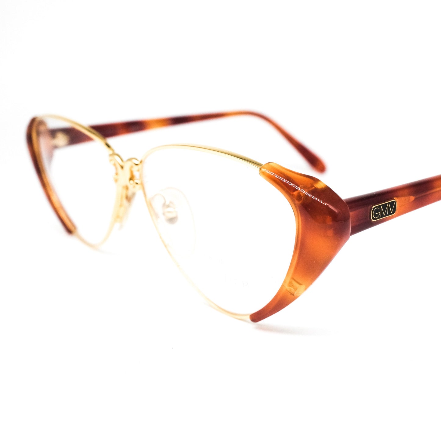 Gian Marco Venturi 023 teardrop shaped cello eyeglasses frames with golden rims and tortoise temples made in Italy, NOS 1990s