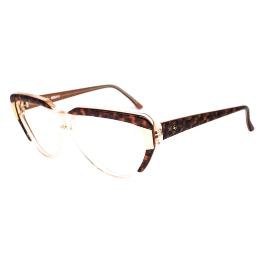 Soline SVP45 vintage teardrop shape brown tortoise cello eyeglasses frames with golden metal details Made in Italy, NOS 1990s