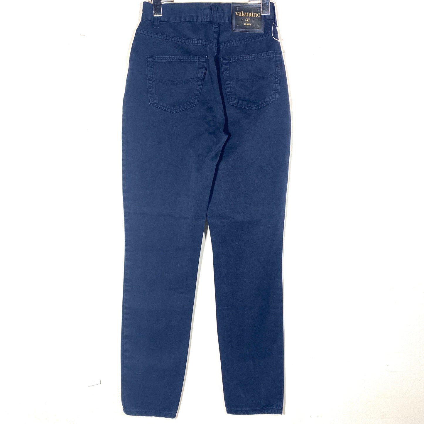 Valentino NOS 90s navy blue ladies denim trousers, high waist straight cut, size 28