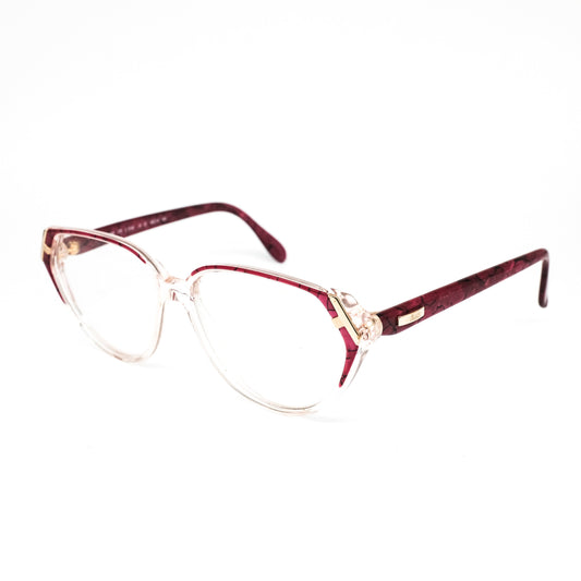 Silhouette M1324 vintage teardrop clear and red acetate eyeglasses frames with gold details, 1990s NOS Austria