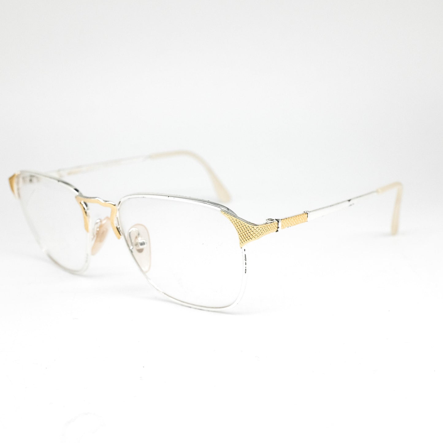 Zagato retro decó square silver/ gold eyeglasses frames with golden details, 90s NOS