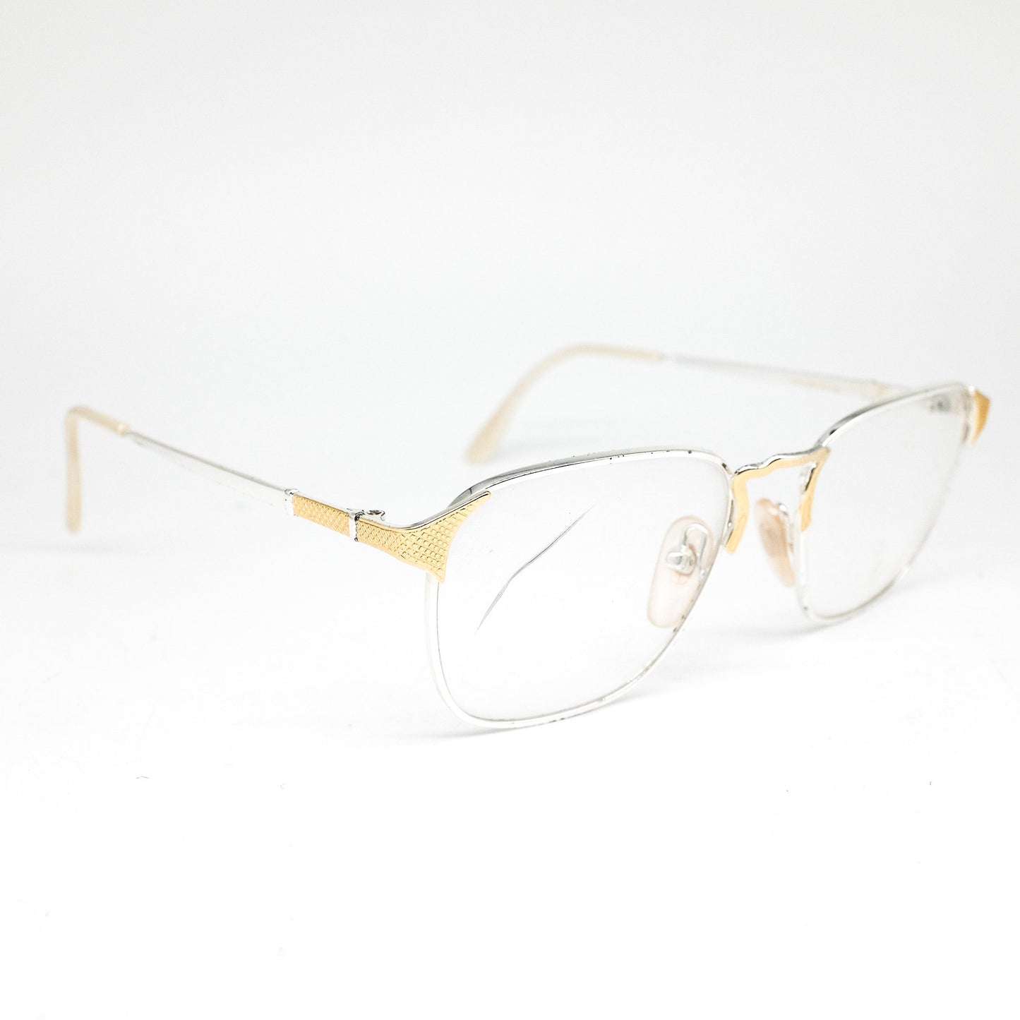 Zagato retro decó square silver/ gold eyeglasses frames with golden details, 90s NOS