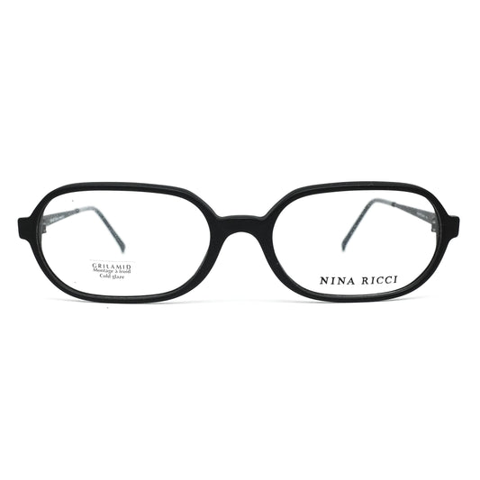 Nina Ricci 2479 vintage minimalistic square oval eyeglasses frames in matt black acetate, NOS 80s Handmade in France