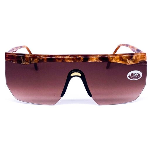 Lozza GUYA flat browline brown cellulose shield sunglasses with black nose bridge with golden detail, NOS mint condition
