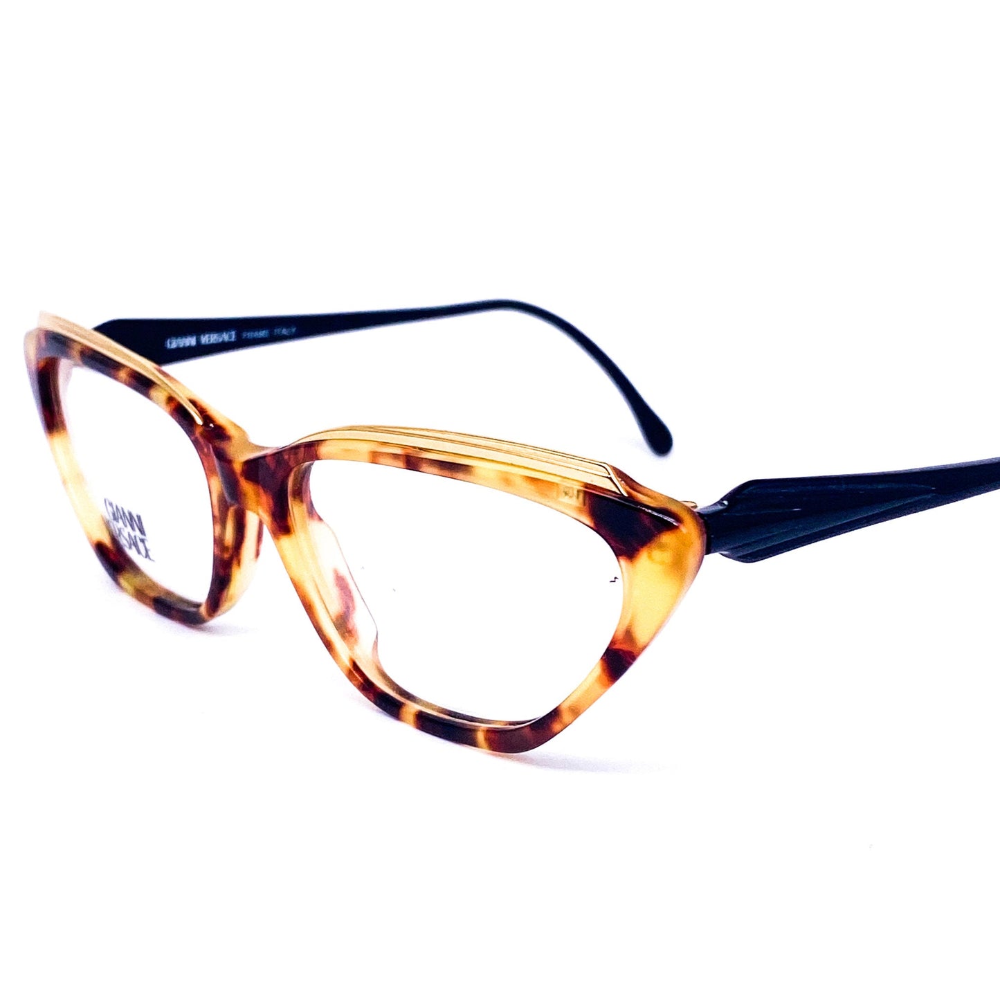 Gianni Versace classic brown tortoise cateye eyeglasses frames in cellulose acetate, NOS 90s