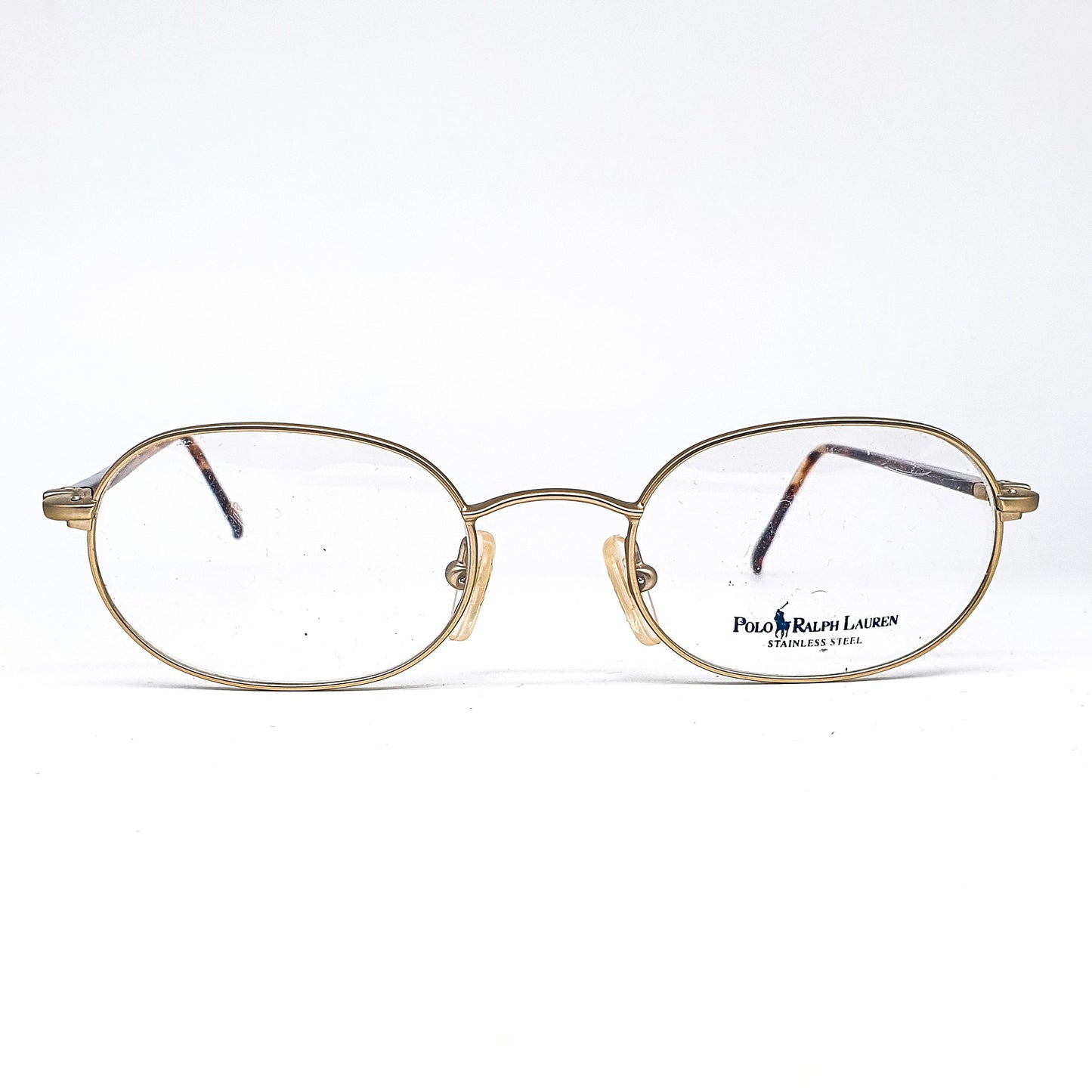 Polo Ralph Lauren retro geeky oval matt gold eyeglasses frames with tortoise temples, 90s NOS