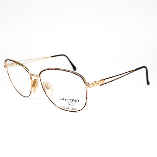 Valentino v420 vintage round square gold metallic eyeglasses frames with cut off temples, 1980s NOS Italy