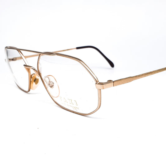 Taxi hexagonal gold metallic eyeglasses frames with double nose bridges made in italy, 1980s nos