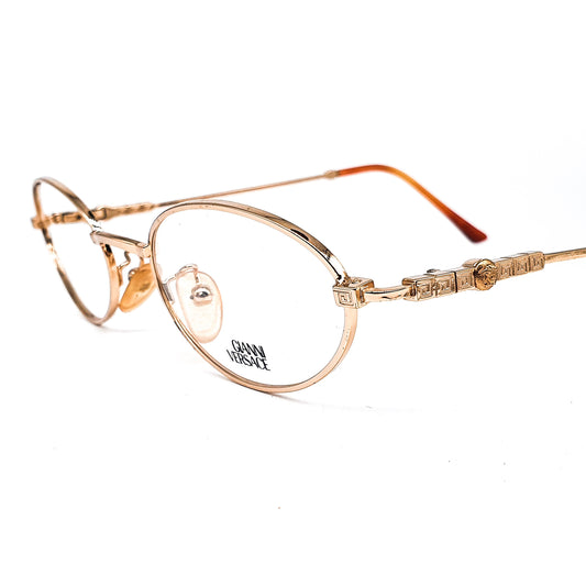 Gianni Versace G77 medusa golden metallic oval round eyeglasses frames made in Italy, NOS 1990s