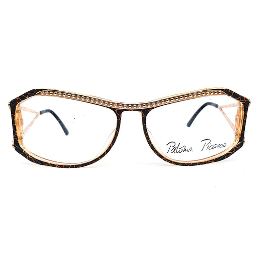 Paloma Picasso 3739 golden browline butterfly eyeglasses frames with black brown crack patterned rim made in Germany, NOS 1990s