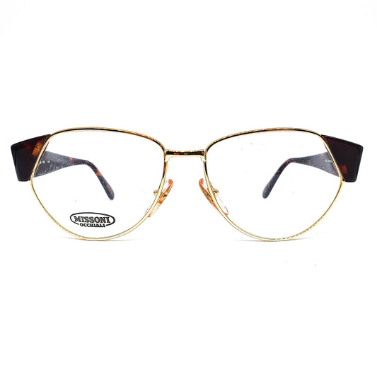 Missoni m165 classic vintage  cello wayfarer inspired gold/brown-tortoise eyeglasses frames, 1980s NOS Italy