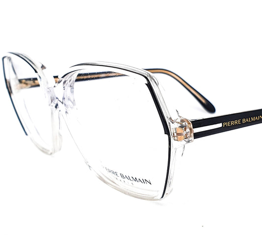 Pierre Balmain 2139 classy clear diamond shape butterfly elegant eyeglasses frames with black contrasting temples, NOS 80s Made in France