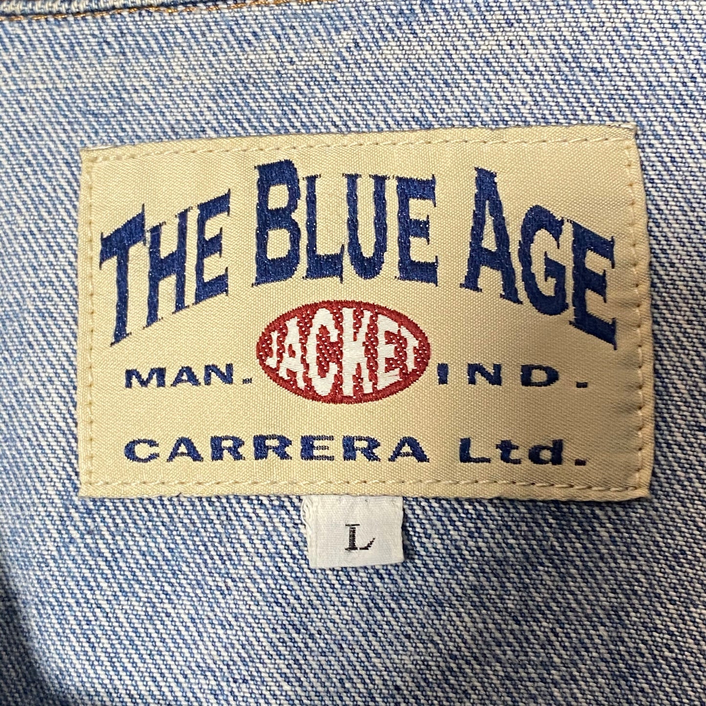 Carrera vintage 80s blue denim jacket, high quality plissed pattern, Size L