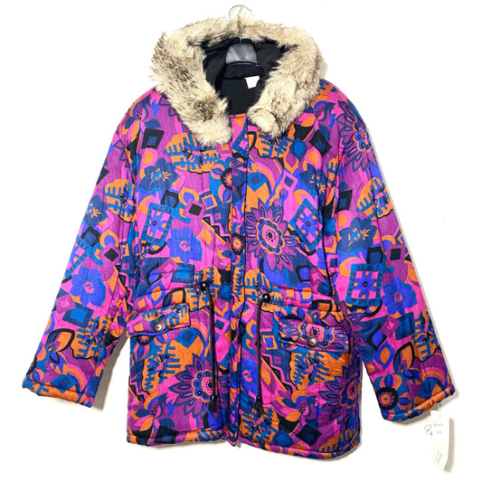 Purple tones Vegan parka with a beautiful abstract print allover, 1980s sartorial made in Italy sz 44 M