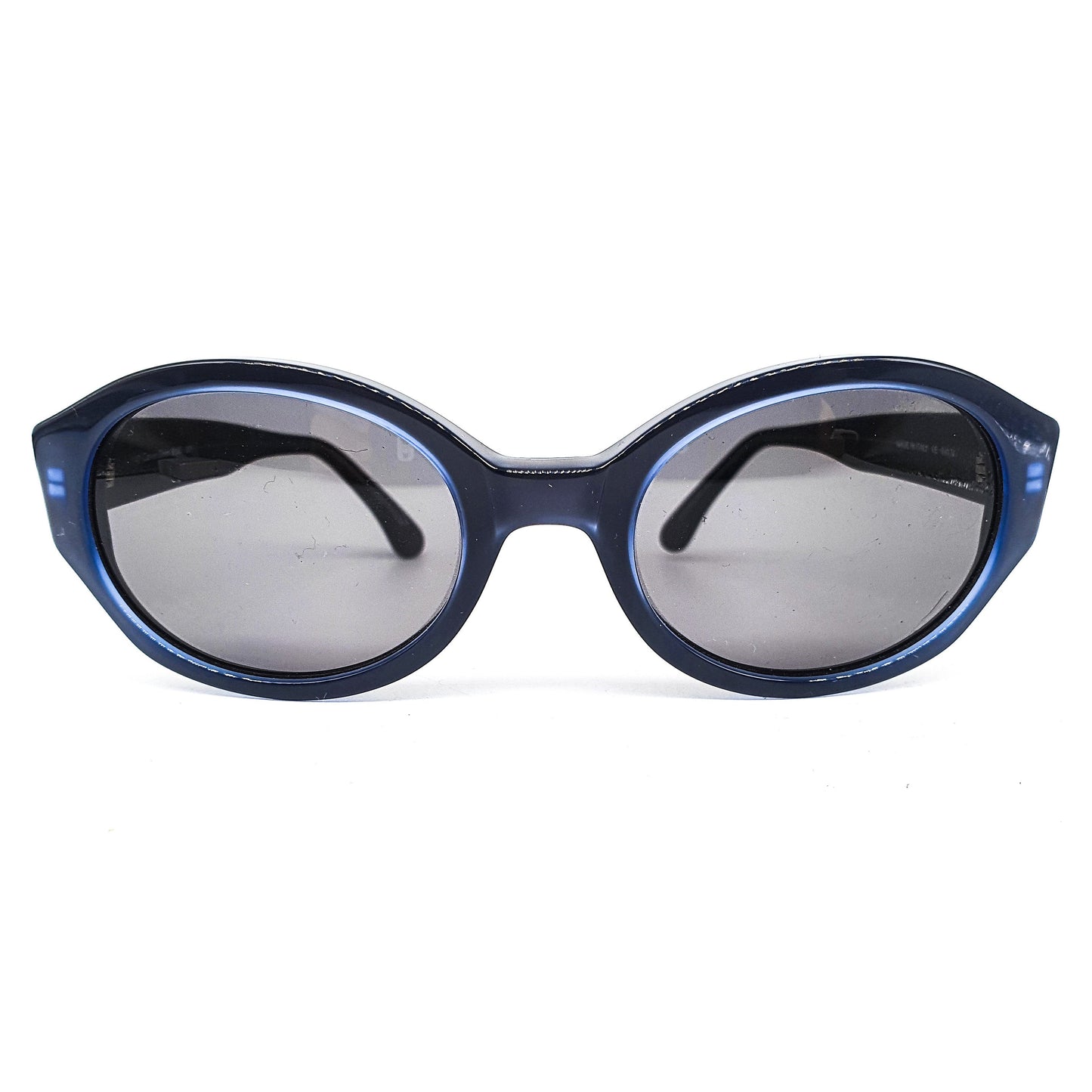 Calvin Klein  619S round oval deep  blue cellulose acetate sunglasses with classic rivets details NOS 90s Italy